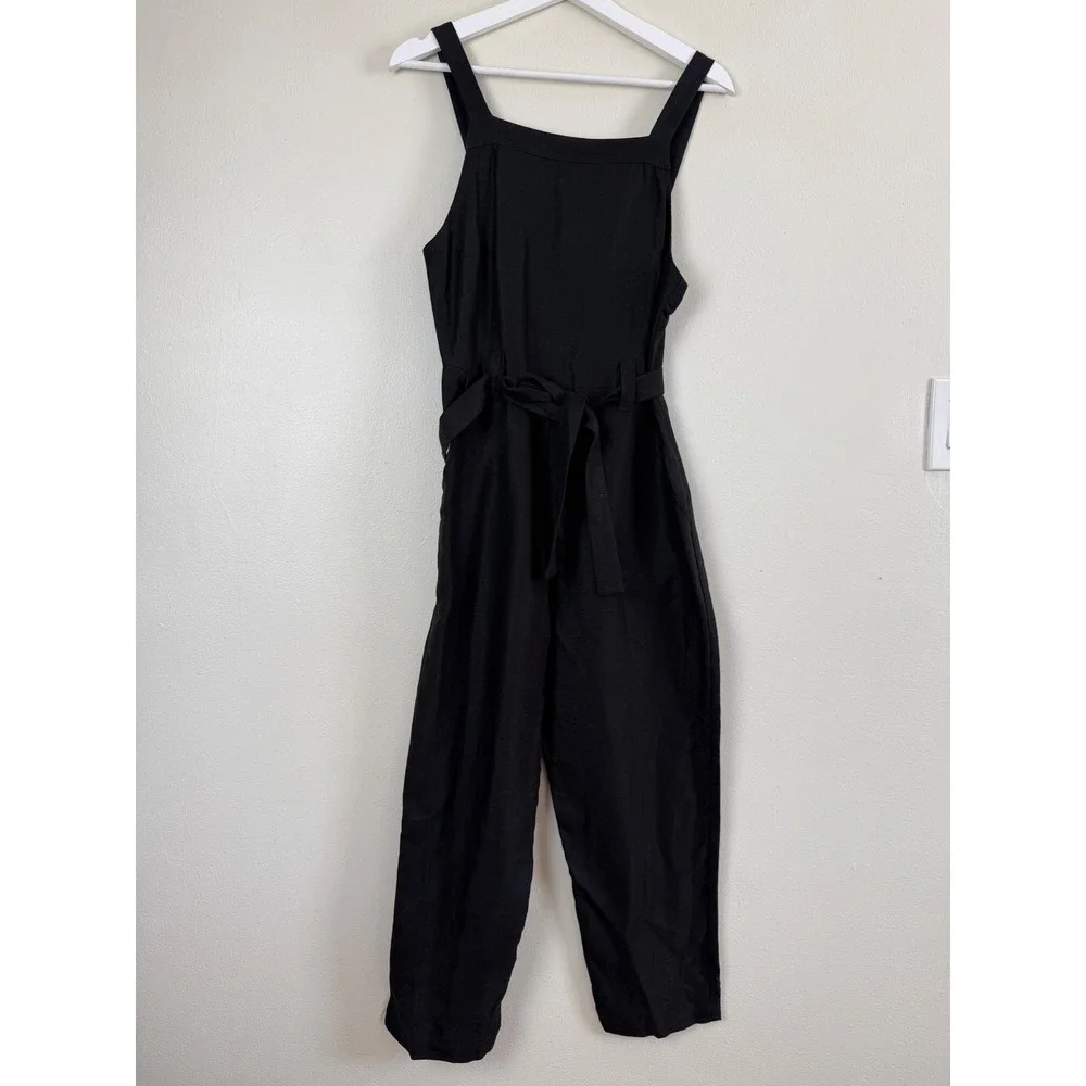 Reformation Black Linen Blend Wide Leg Jumpsuit Square Neck Sleeveless Size XS